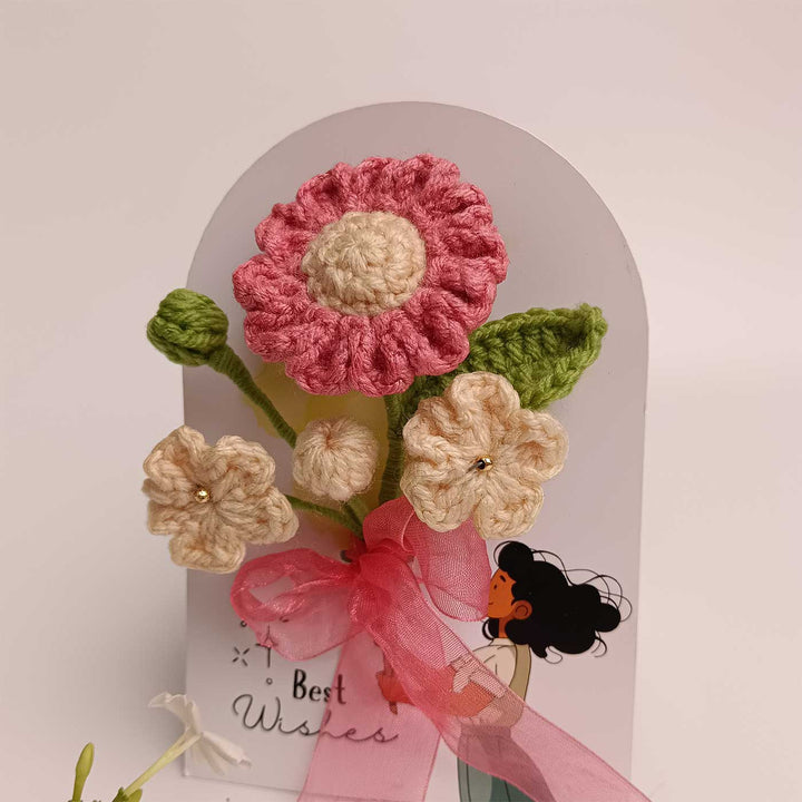 Handmade Crochet 3D Pink & Cream Floral Greeting Card
