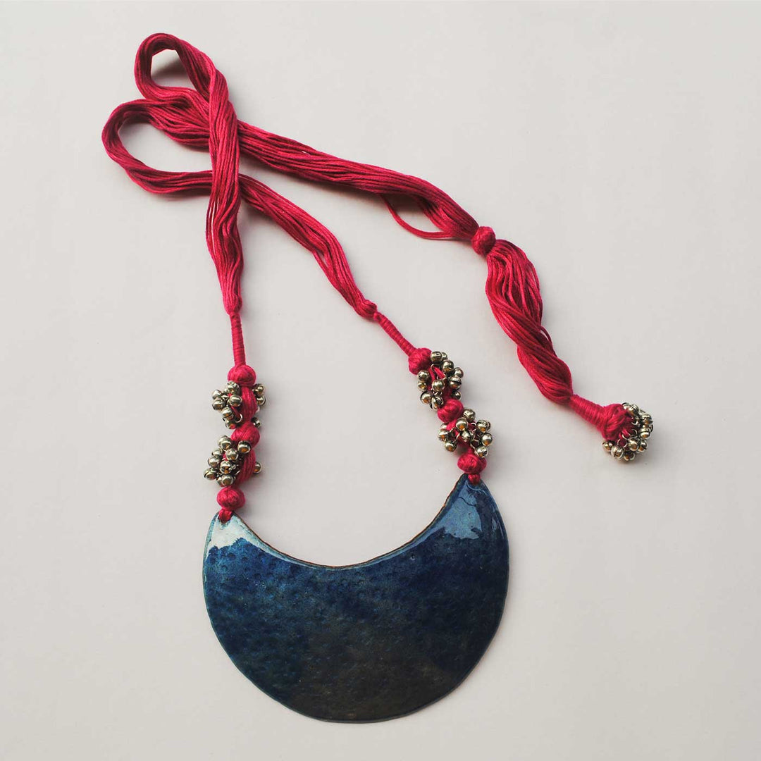 Handmade Full Moon Shaped Ghungroo Copper Enamel Necklace