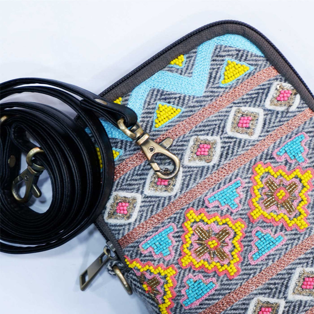 Handmade Embroidered Black Zari Jacquard Sling Bag