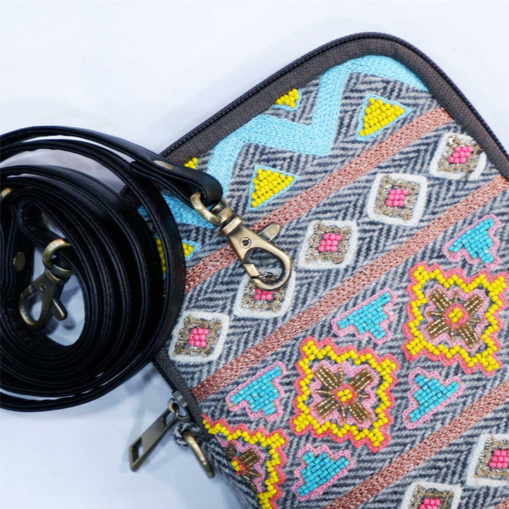 Handmade Embroidered Black Zari Jacquard Sling Bag