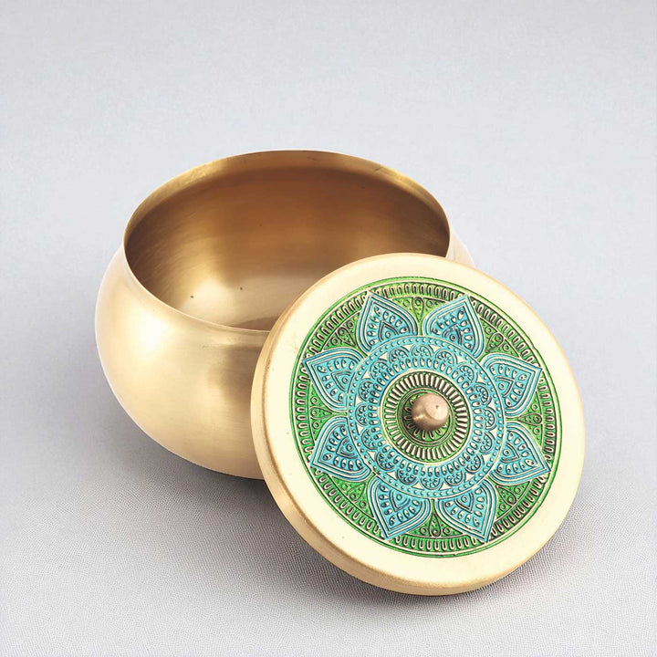 Hand-Painted Vrinda Kuliya Brass Storage Container
