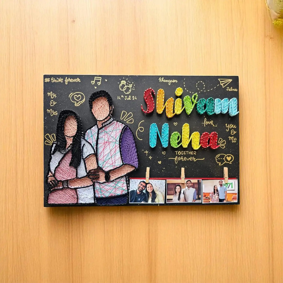 Photo Personalized Handmade String Art Happy Couples MDF Wood Name Plate