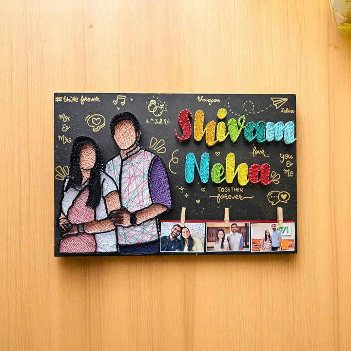 Photo Personalized Handmade String Art Happy Couples MDF Wood Name Plate