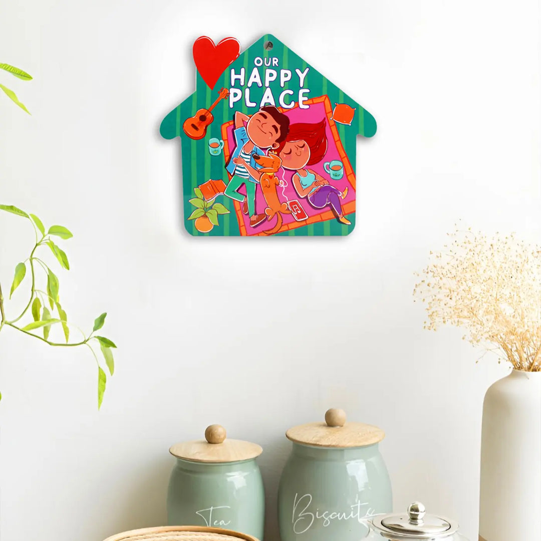 Printed Dog Theme "Our Happy Place" MDF Wood Wall Decor