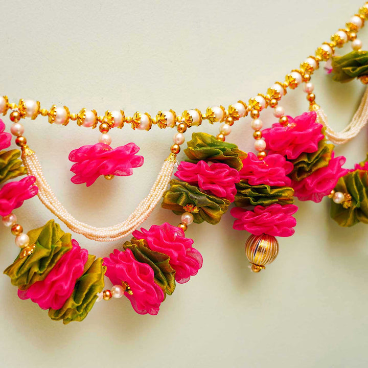 Handmade Pink & Green Tissue Flower Toran