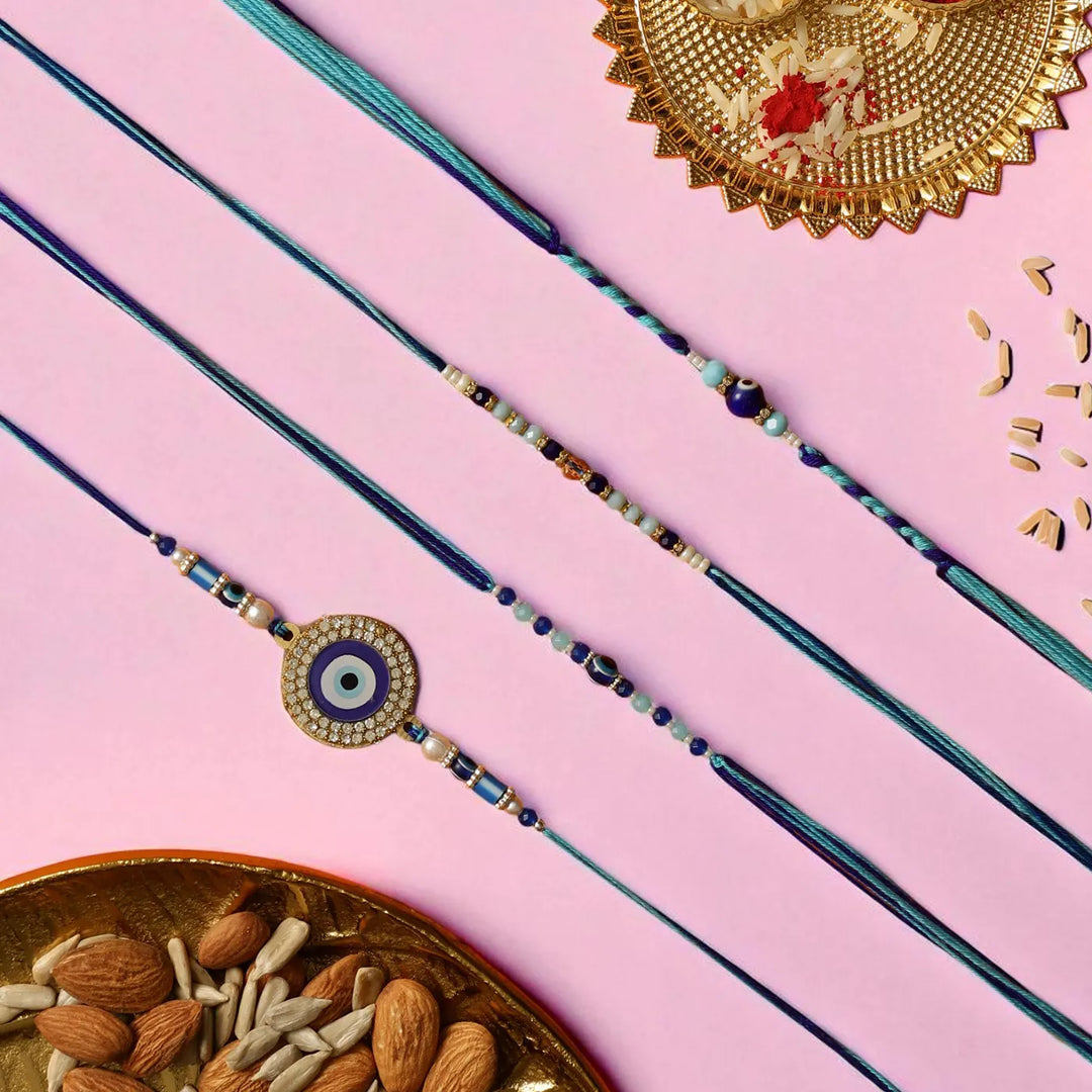 Handmade Evil Eye Rakhi With Roli Chawal | Set Of 4