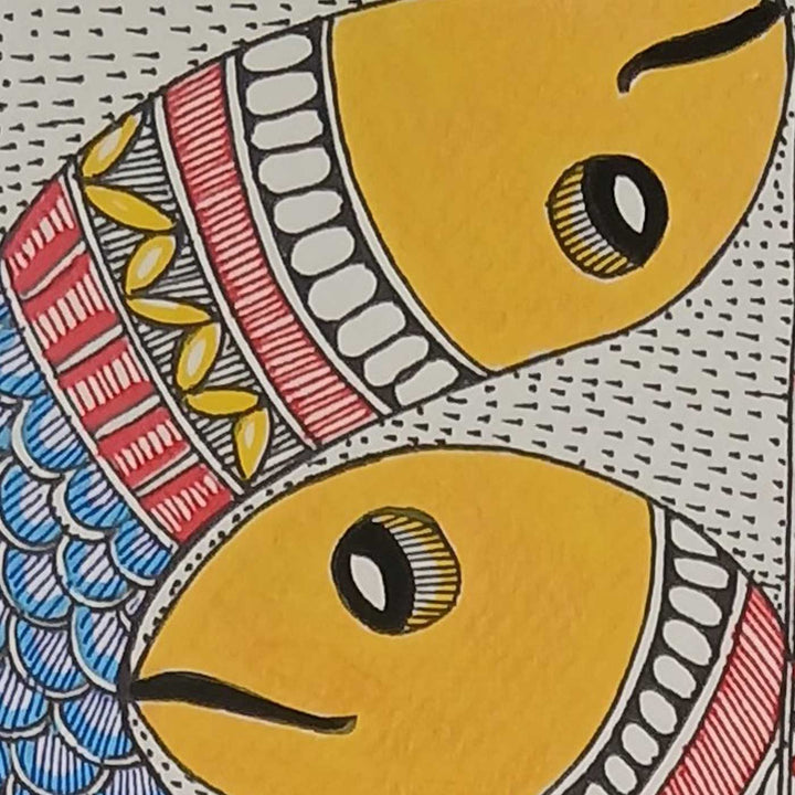 16 x 6 Inch | School Of Fish | Original Hand Painted Madhubani Painting | Acrylic Paints On Paper