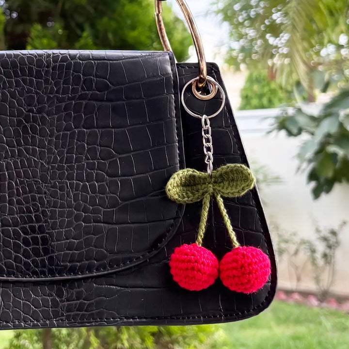 Handmade Crochet Cherry Cotton Bag Charm