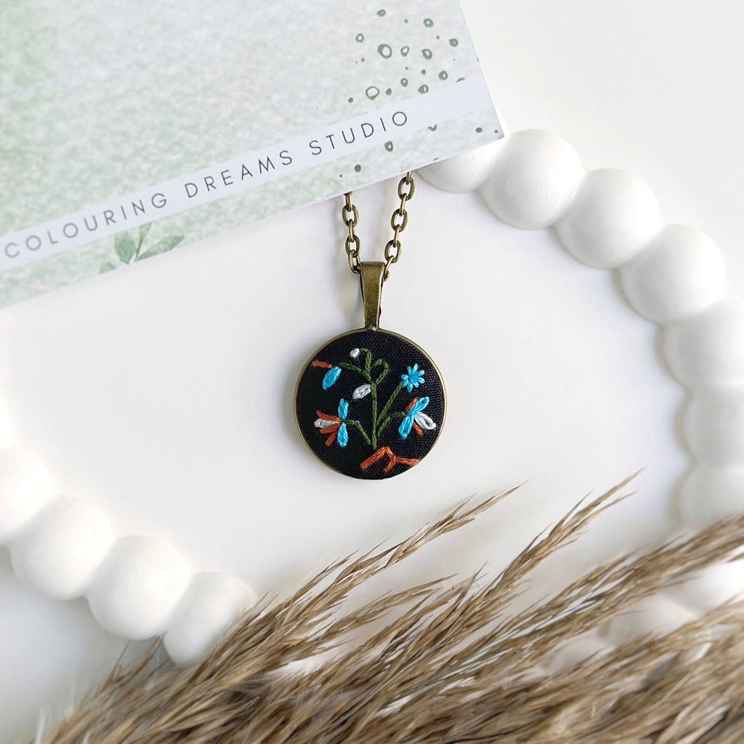 Hand Embroidered Painterly Petals Antique Finish Necklace