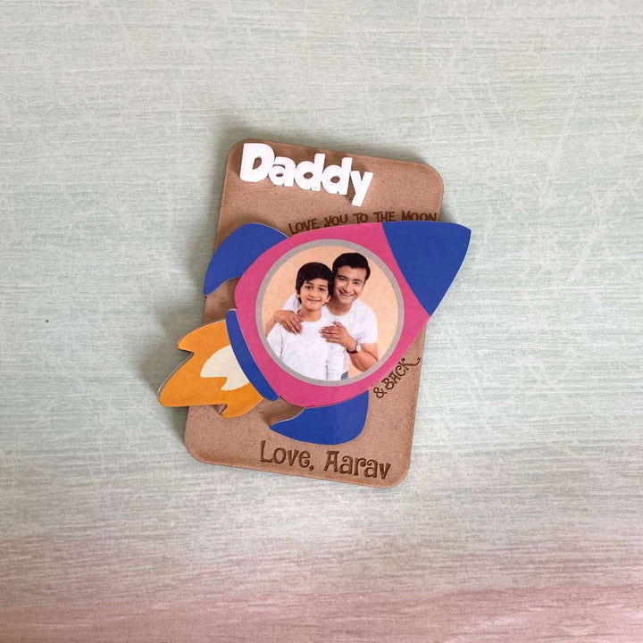 Photo Personalized Handmade Rocket Theme Mdf Wood Fridge Magnet For Fathers