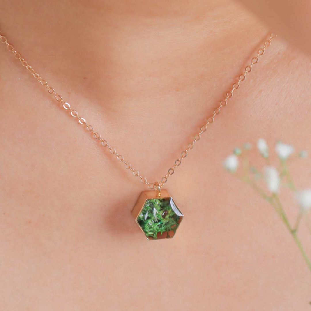 Handmade Preserved Forest Floor Moss Brass Necklace
