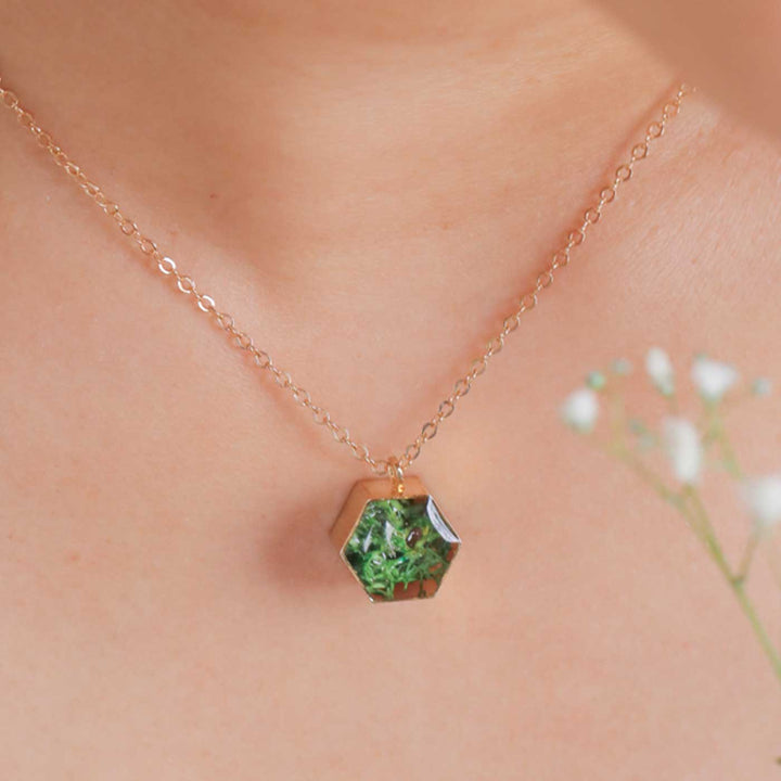 Handmade Preserved Forest Floor Moss Brass Necklace