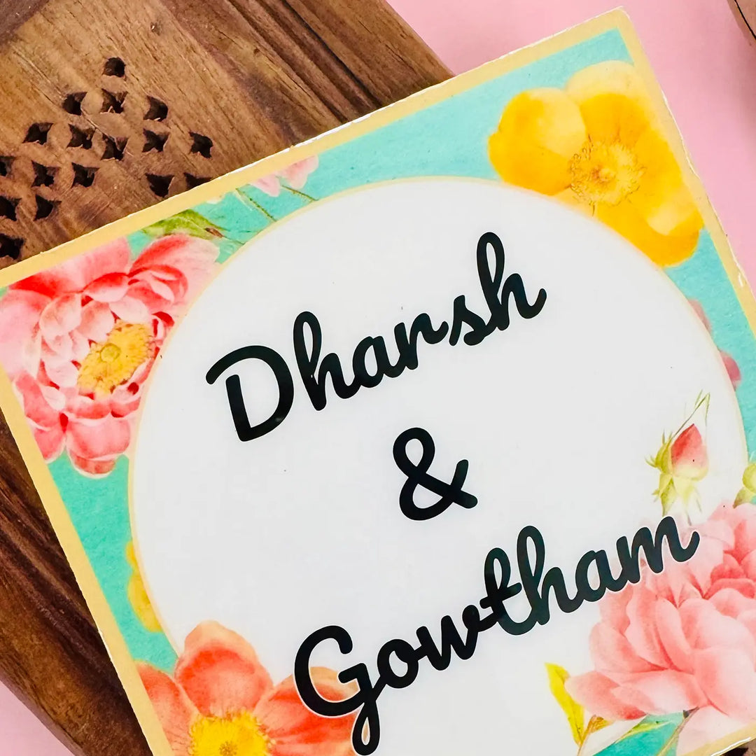 Personalized Multicolor Floral Theme Resin Name Plate