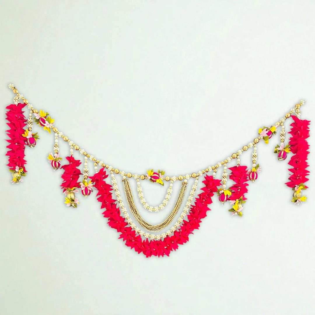 Handmade Beaded Rani Pink Gajra With Moti Toran