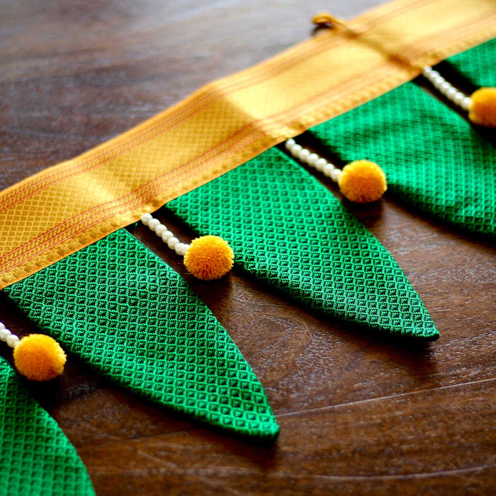 Handcrafted Traditional Mango Leaf Silk Fabric Toran For Festive Decor