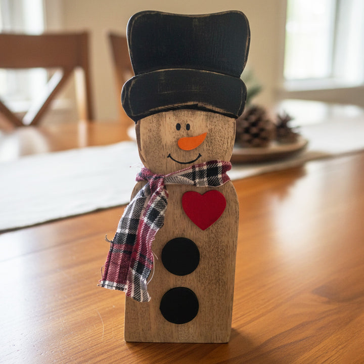 10 Inch | Handmade Snowman Wooden Table Decor