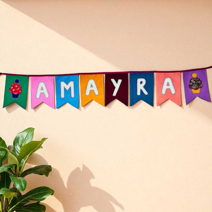 Personalized Handmade Multicolored Forked End Cupcake Theme Upcycled Fabric Bunting