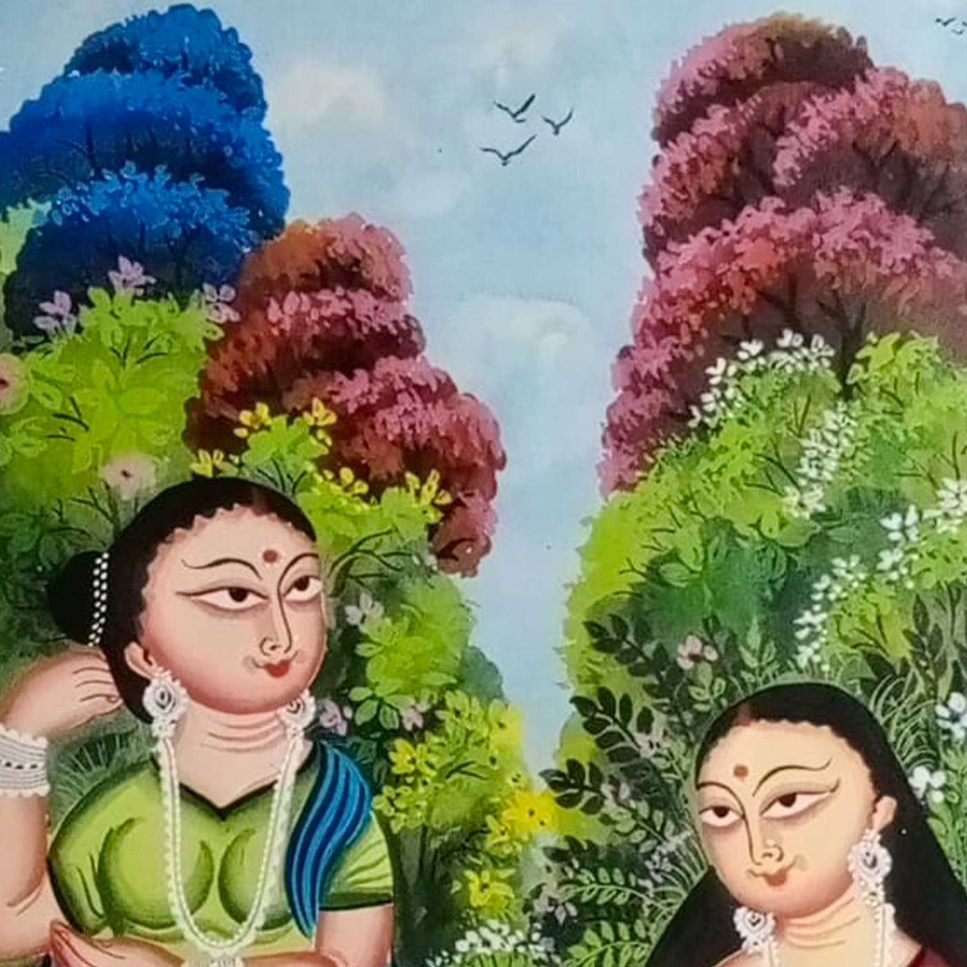 14 x 22 Inch | Ladies of the Land | Original Hand Painted Kalighat Painting | Natural Colors On Paper