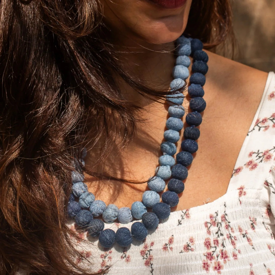 Upcycled Hand Embroidered Denim Tarini Eco-Friendly Necklace