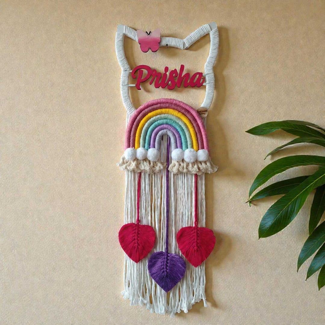 Personalized Macrame Kitty Theme Kids Name Plate