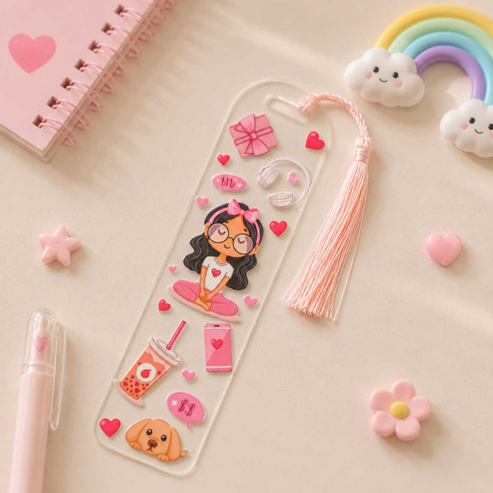 Girl Theme Handmade Acrylic Bookmark With Tassel For Book Lovers