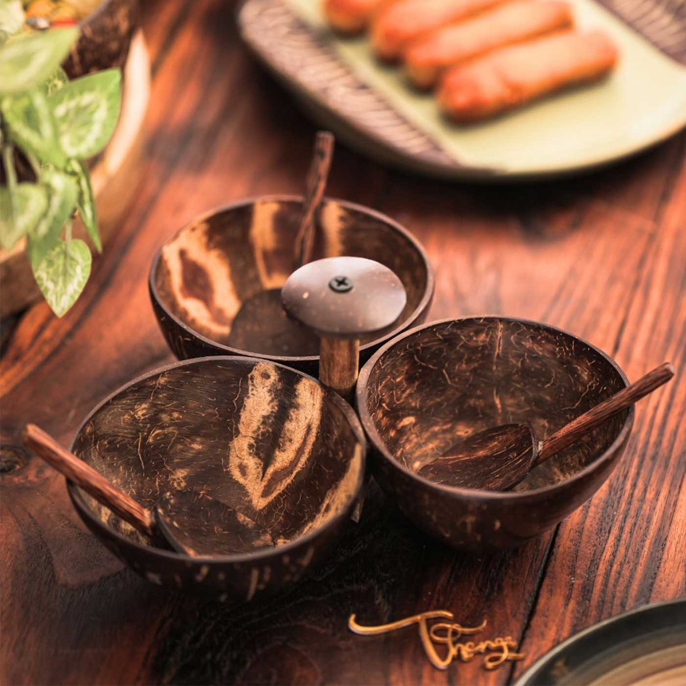 Serving Shell Buy Eco-Friendly Handmade Three Bowl Coconut Shell Serving Set Online ...