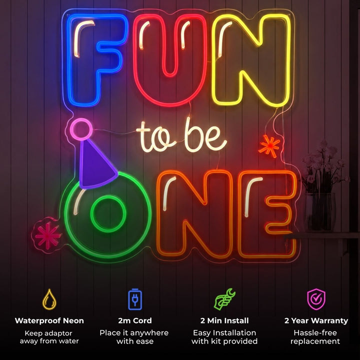 Fun to be One Handmade 1st Birthday Neon Light Sign Board