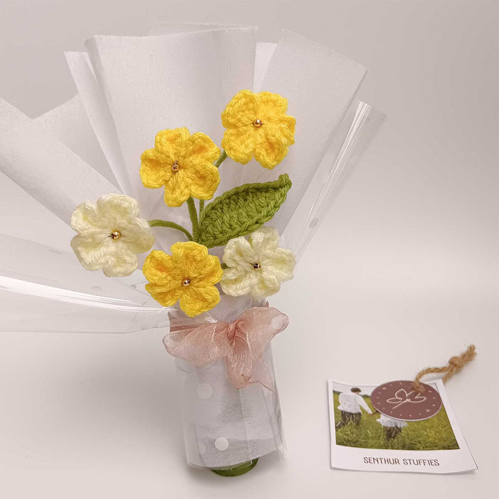 Handmade Crochet Yellow Blossom Mini Flower Bouquet | Includes Photo & Greeting Card