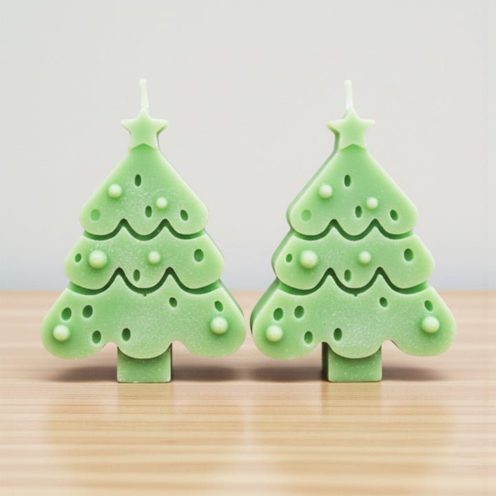 2 Pc | Handmade Scalloped Christmas Tree Soy Wax Candles