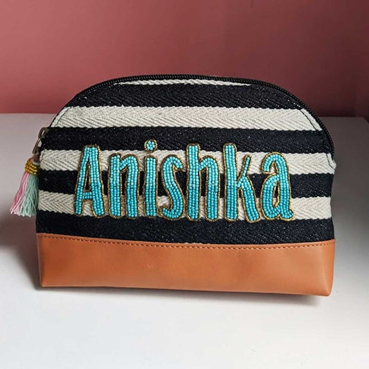 Personalized Handmade Embroidered Black And Whie Stripes Jacquard Pouch