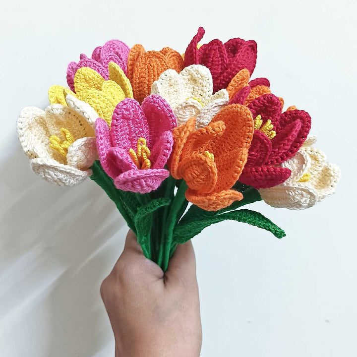 Handmade Crochet Colourful Tulips Cotton Flower Bouquet
