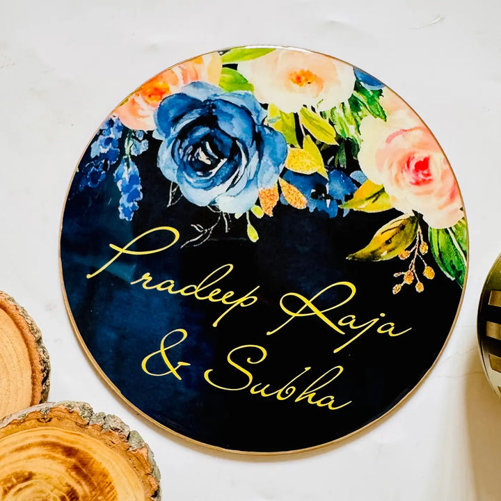 Personalized Round Floral Theme Resin Name Plate