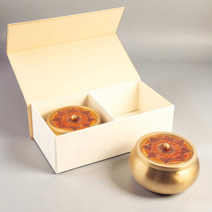 Hand-Painted Puri Kuliya Brass Gift Hamper | Includes 2 Containers And 1 Gift Box