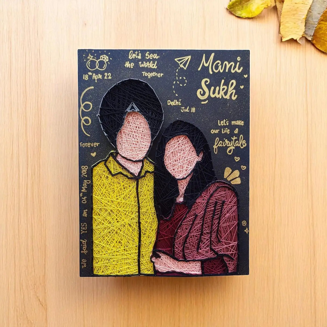 Photo Personalized Handmade String Art Punjabi Couples Theme MDF Wood Decorative Plaque