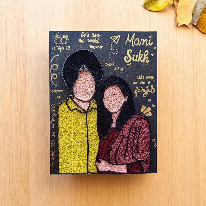 Photo Personalized Handmade String Art Punjabi Couples Theme MDF Wood Decorative Plaque