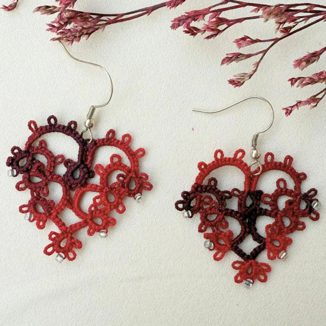 Handmade Tatting Heart Shaped Lace Cotton Earrings