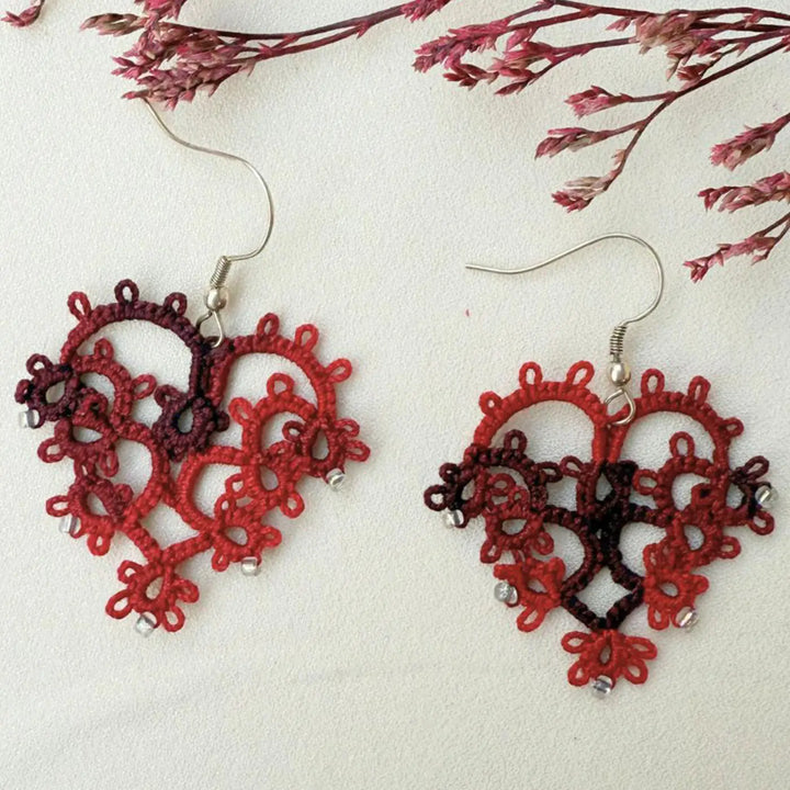 Handmade Tatting Heart Shaped Lace Cotton Earrings