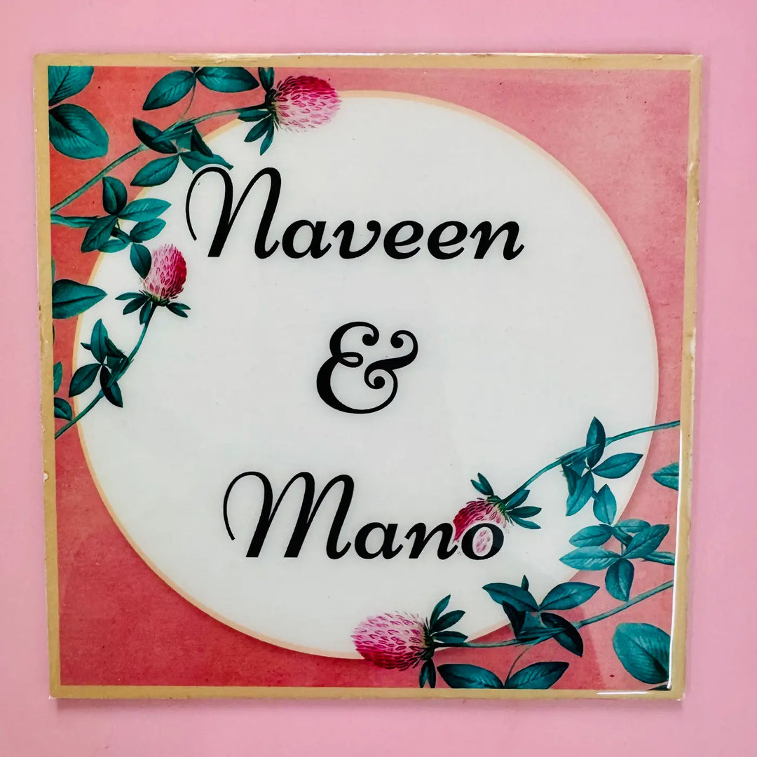 Personalized White & Peach Floral Resin Name Plate