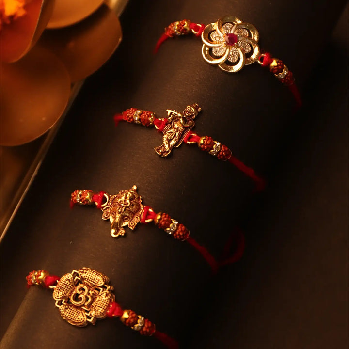 Handmade Divine Metal Rakhi With Roli Chawal | Set Of 4