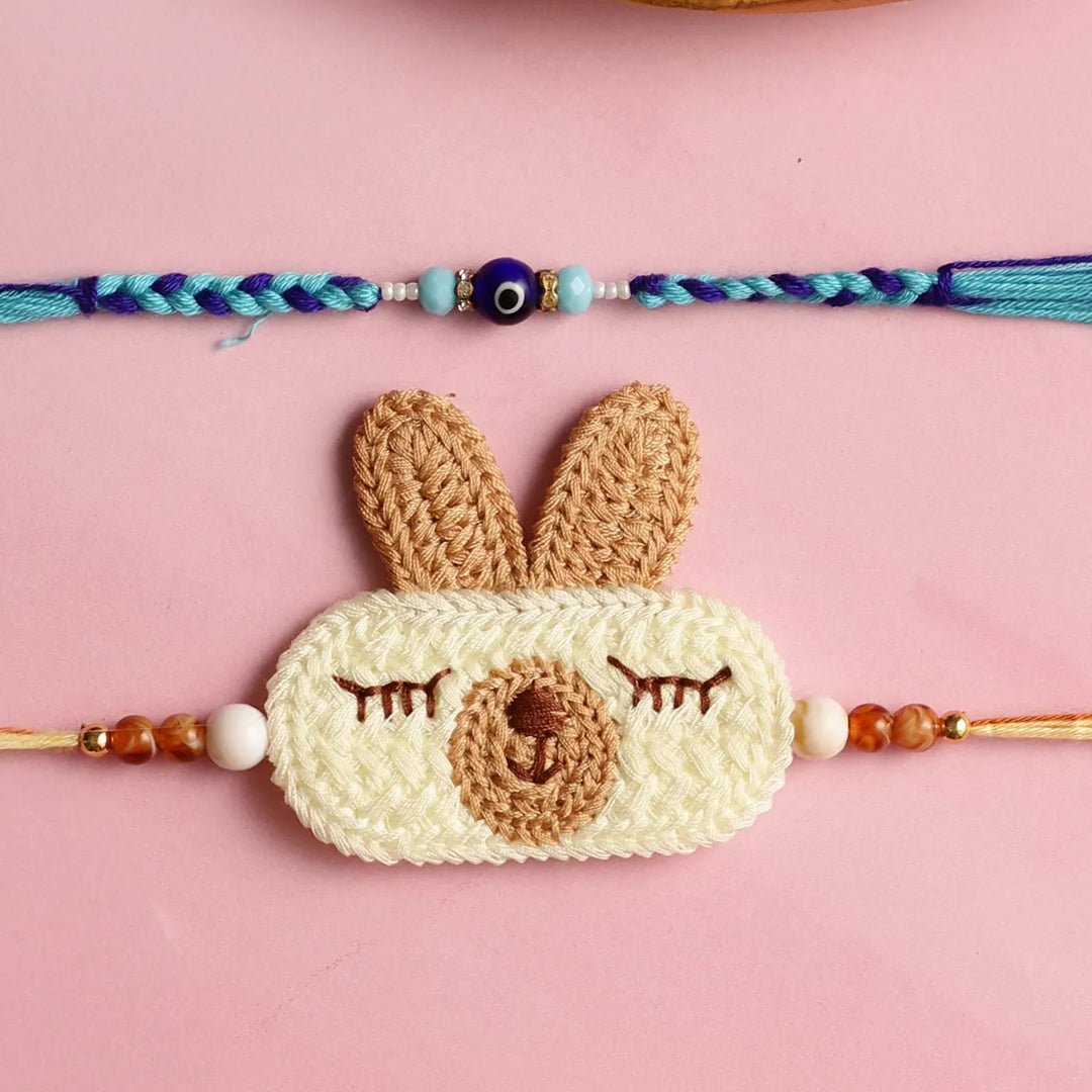 Handmade Bunny & Evil Eye Kids Rakhi With Roli Chawal | Set Of 2