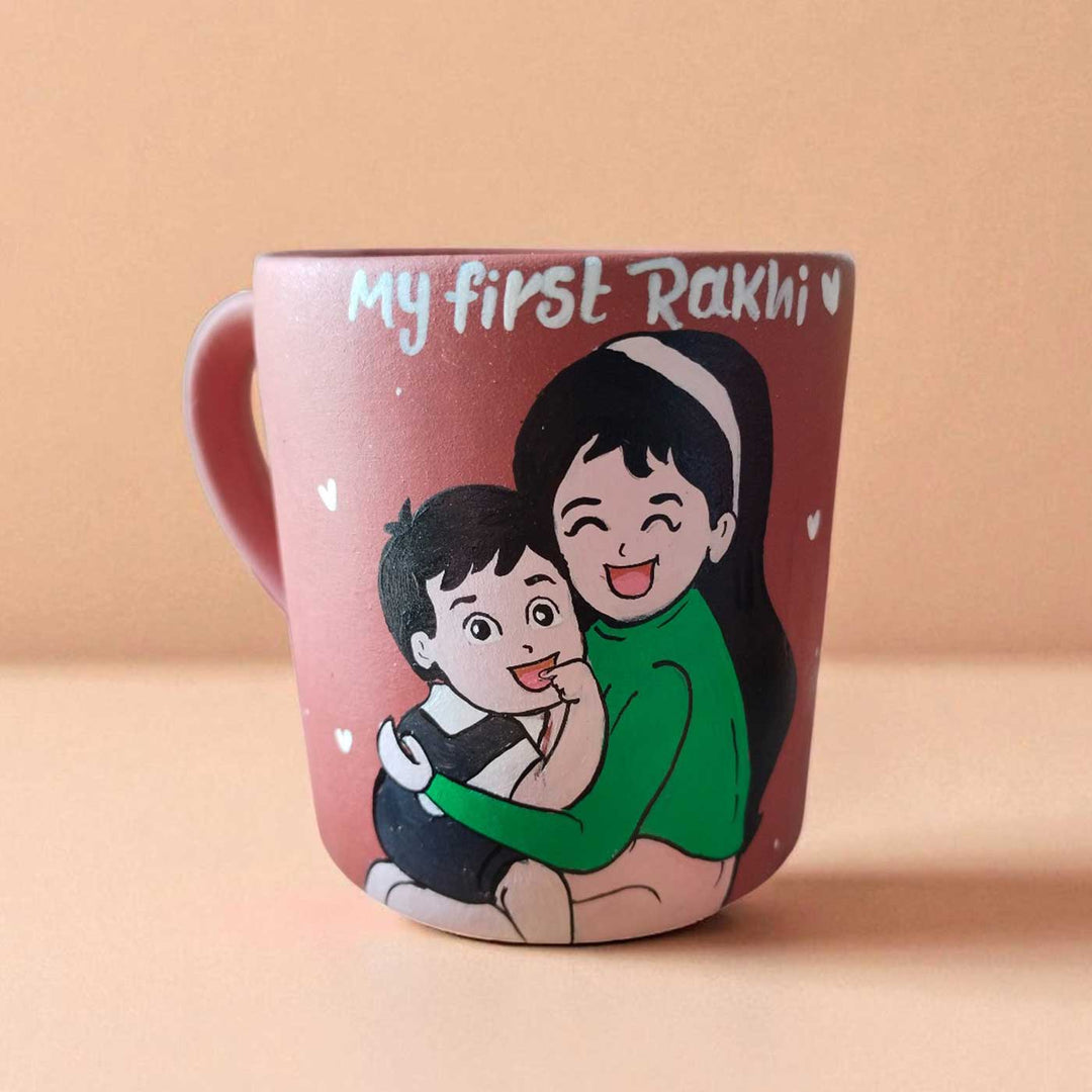 Photo Personalized Hand-Painted My First Rakhi Design Terracotta Mug