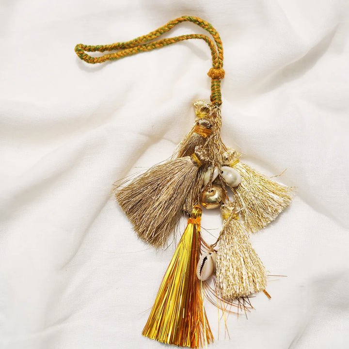 1 pc Lumba + Brass Thali Set | Premium Kaju Katli Golden Tassel Lumba with Roli Chawal