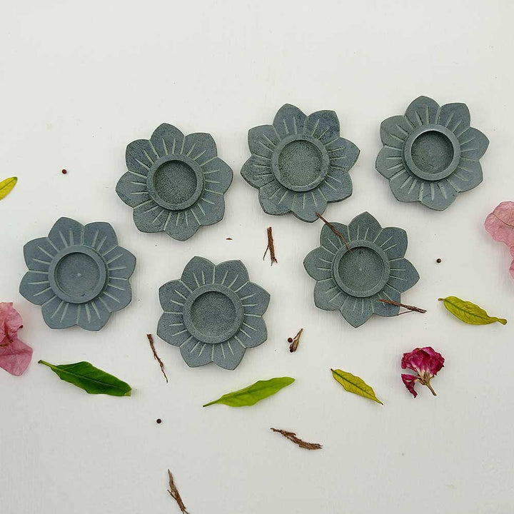 Handmade Grey Zorah Lotus Flower Candle Holder | Set Of 6