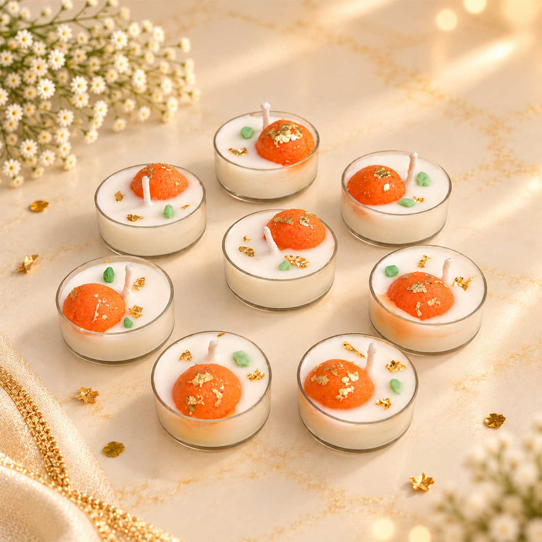 8 pc | Handmade Ladoo Kesar Pista Scented Soy Wax Tealight Candle