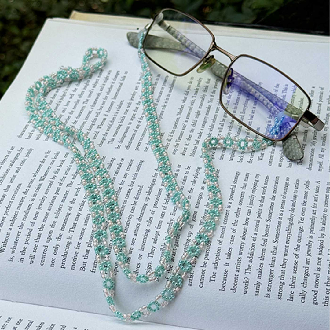 Handmade Beaded Blue & Pink Flower Spectacle / Eye Glass Chain