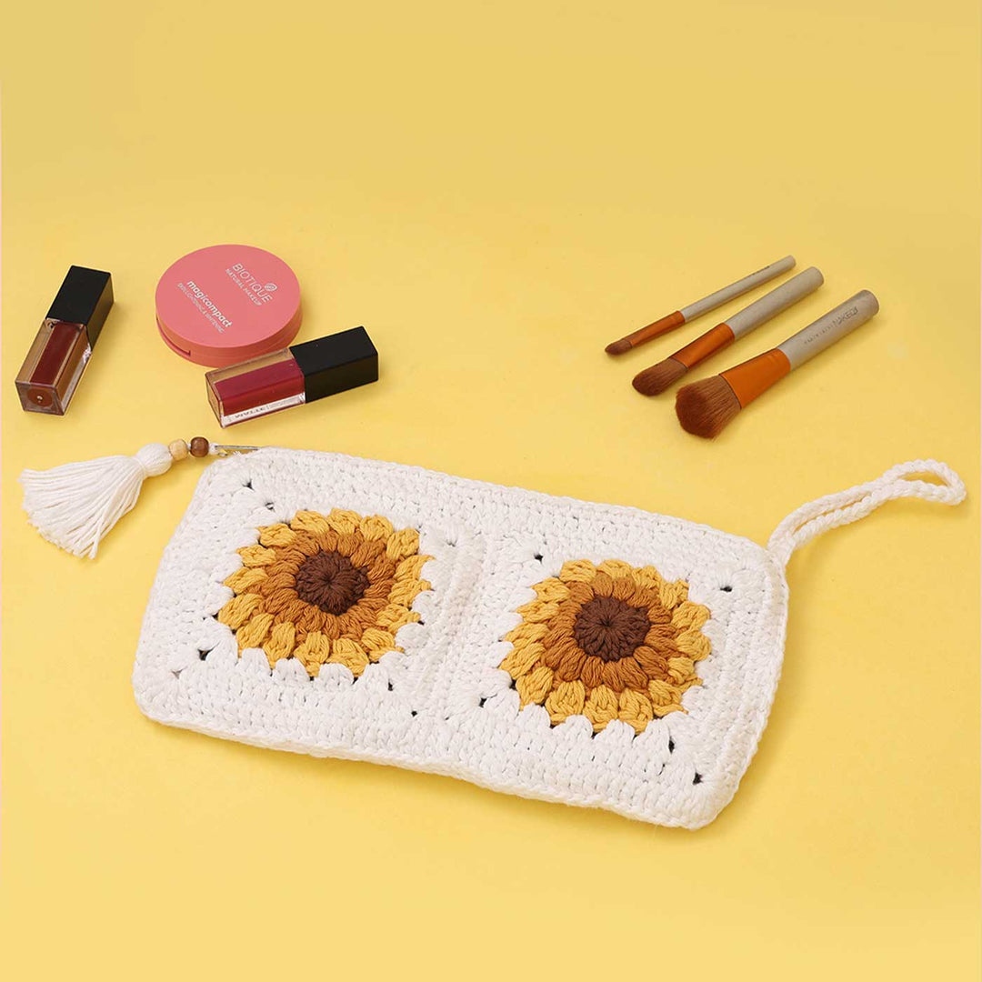 Handmade Crochet Sunflower Pouch