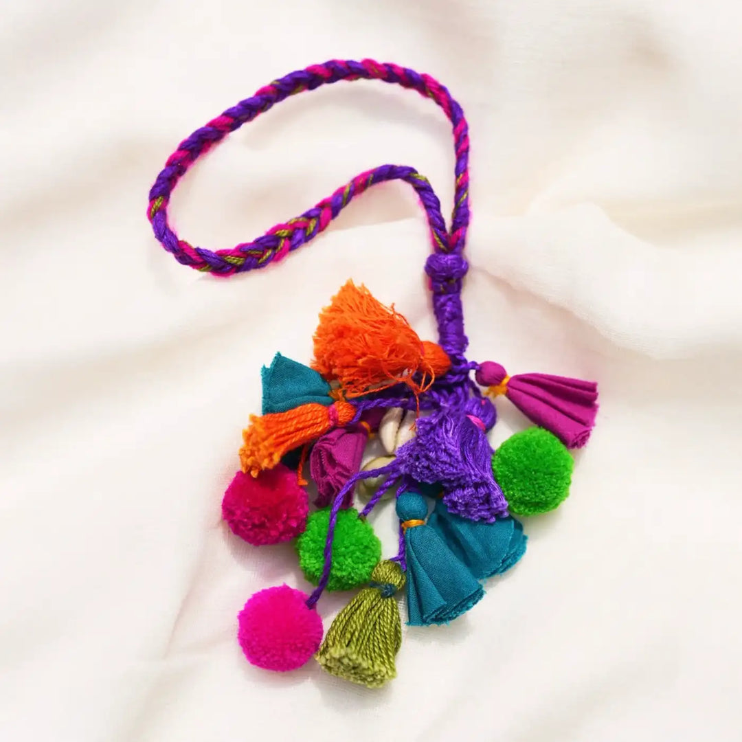 1 pc Lumba + Brass Thali Set | Premium Rangeela Pom Pom & Tassels Lumba with Roli Chawal