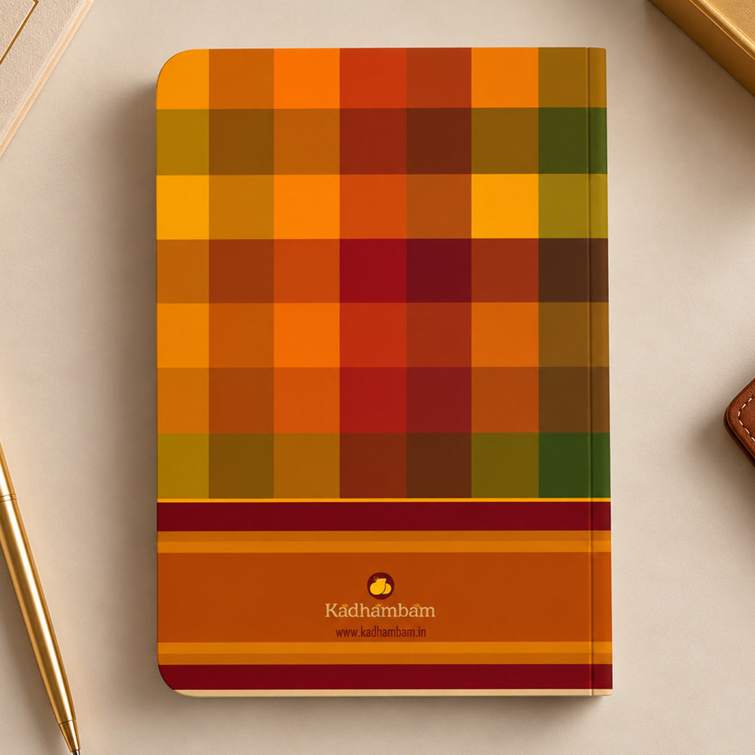 Orange-Red Checkered A5 Journal With Kanchipuram Weaves Heritage Cover For Festive Gifting