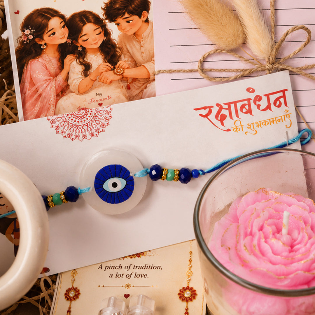 "Divine Bond" Pink Candle Bhai Mug Rakhi Hamper With Roli Chawal & Gift Box For Bhaiya Bhabhi