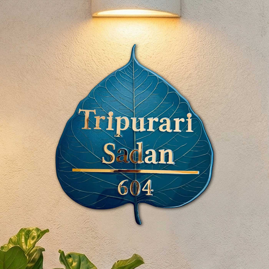 Personalized Blue Leaf Shaped Resin Name Plate